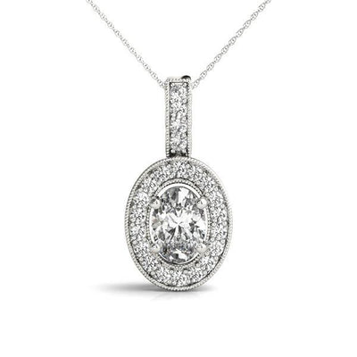 OVAL HALO MILLGRAIN PENDANT