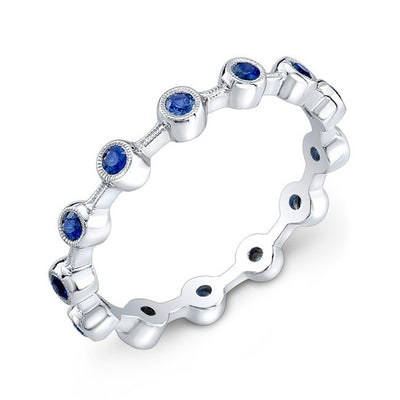 Stackable Ring With Bezel Set Round Blue Sapphires