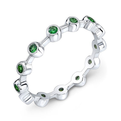 Stackable Ring With Bezel Set Round Tsavorite's