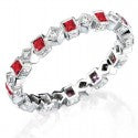 Mill-Grained, Bezel Set Princess Cut Rubies and Micro Pave' Round Brilliant Cut Diamonds accented by hand engraved sides