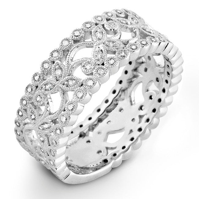 Micro Pave and Bezel Set Floral Diamond Wedding Ring