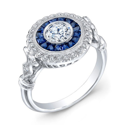 Exquisitely crafted Diamond and hand cut blue sapphire ring