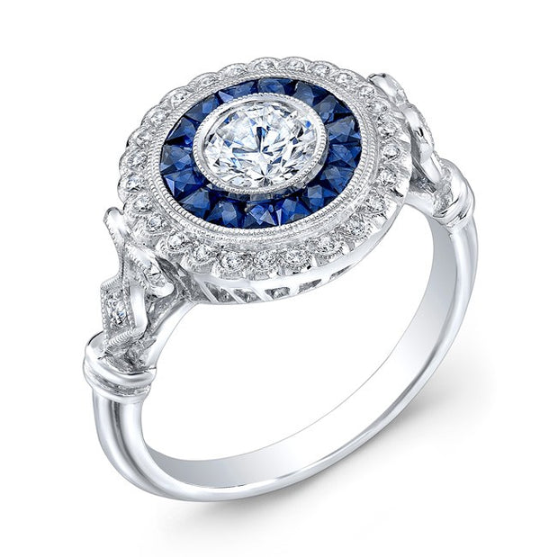 Exquisitely crafted Diamond and hand cut blue sapphire ring