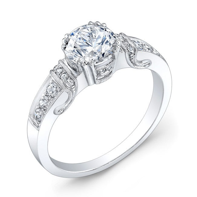 Diamond Engagement Ring,High Polished With Fine Millgrained Enging