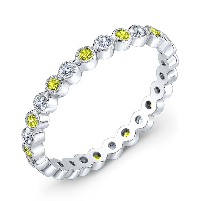Mill Grained, Bezel Wrapped, Diamonds and Yellow Sapphires Set in Gold or Platinum