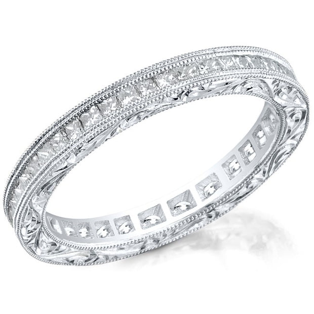 Channel Set Princess Cut Diamond Ring, Hand Engraved