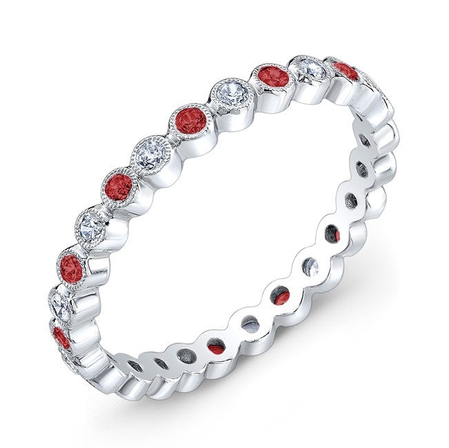 Mill Grained, Bezel Wrapped, Diamonds and Rubies Set in Gold or Platinum