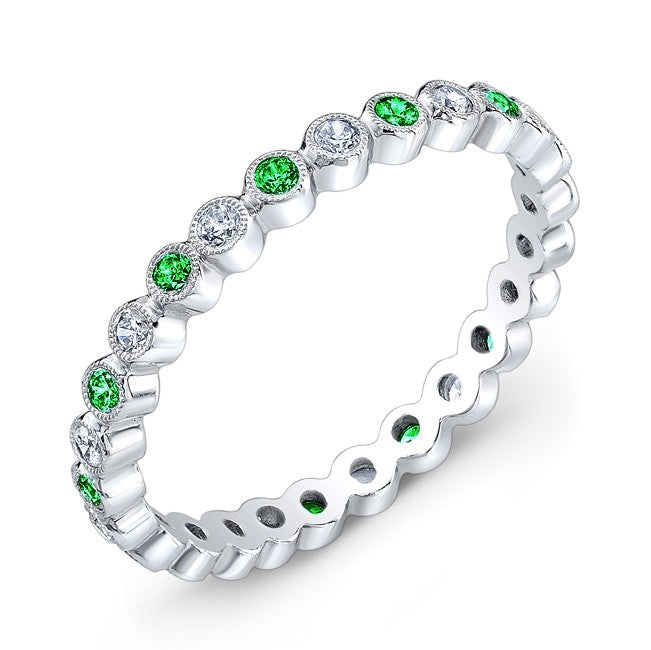 Mill Grained, Bezel Wrapped, Diamonds and Tsavorites Set in Gold or Platinum (Also Available in Emeralds)