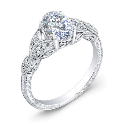 Mill Grained and Engraved. Elegantly Designed Diamond Engagement Ring R9004 for a Oval Center Stone Diamond