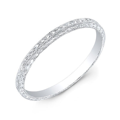 White Gold Hand Engraved Straight Eternity Band with Wheat Pattern