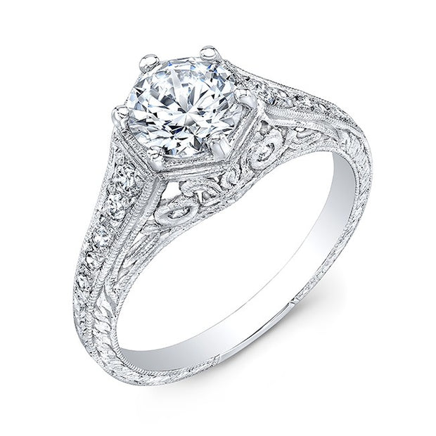 GORDON CLARK- Antique Inspired Diamond Engagement Ring, Mill Graining around the Diamonds and down the sides.