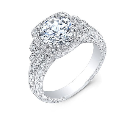 GORDON CLARK- Antique Inspired Diamond Engagement Ring with Mill Graining around the Diamonds.