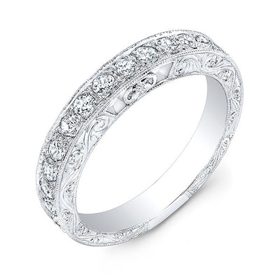 GORDON CLARK- Antique Inspired Diamond Guard Band with Mill Graining around the Diamonds and down the sides.