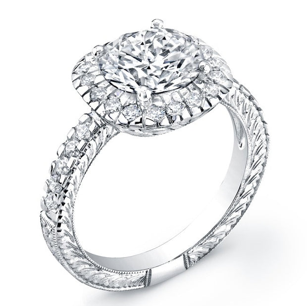 Engraved Diamond Engagement Ring, Semi Mount