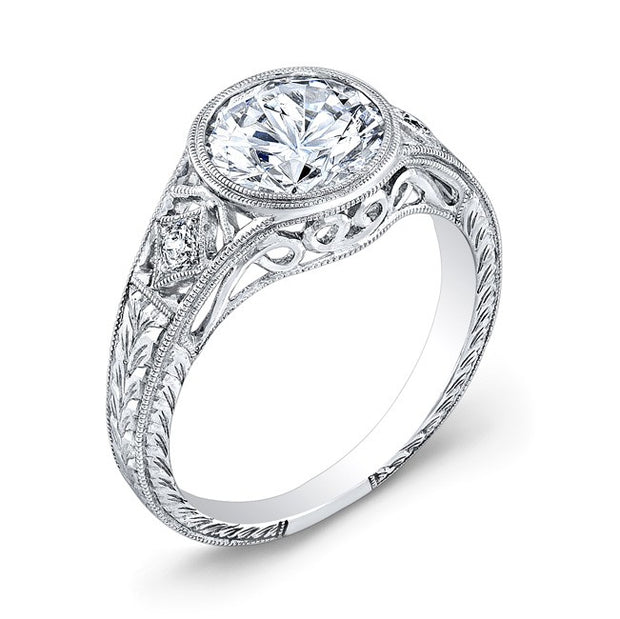 Engraved Diamond Engagement Ring