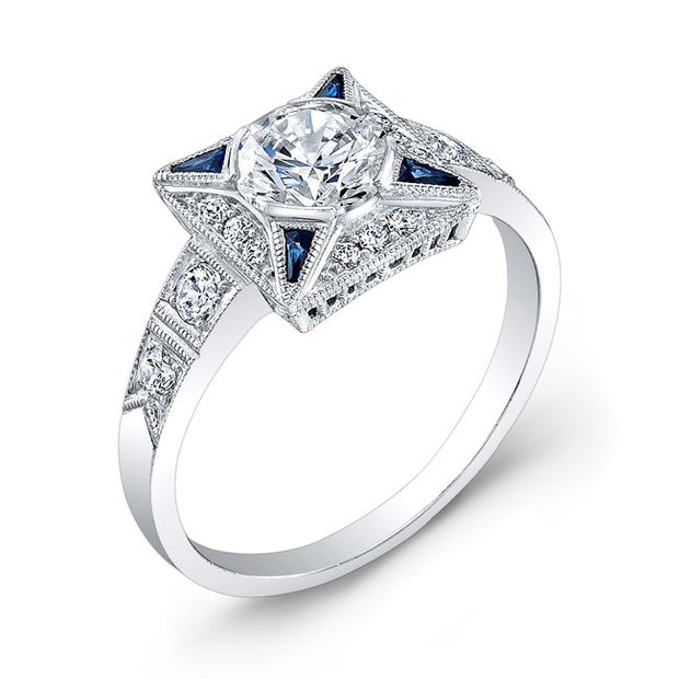 Diamond and Blue Sapphire Ring, Semi Mount.