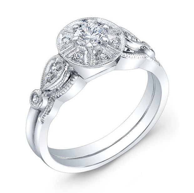 Diamond Engagement Ring,With Fine Millgrained Edging