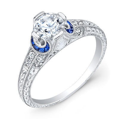 Diamond & Blue sapphire Engagement Ring