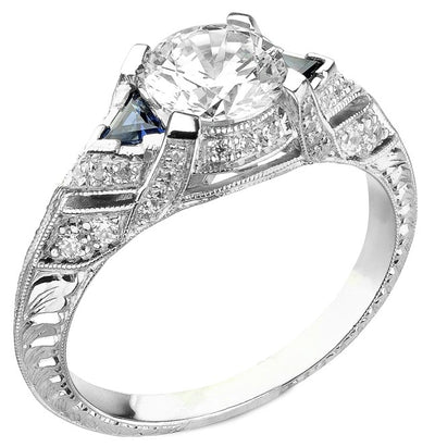 Diamond and Blue Sapphire Engagement Ring, Semi Mount