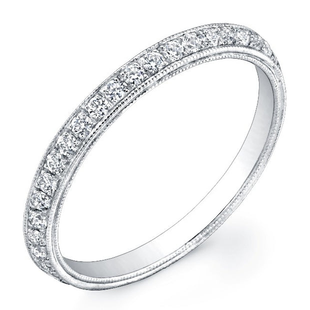 Angled Diamond Ring, High Polished on One Side and Miro Pave' Diamond on the Other.