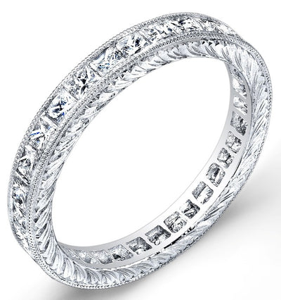 Hand Engraved Princess Cut Diamond Ring