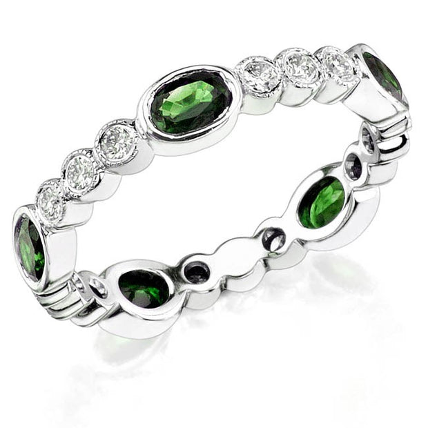 Diamond and Custom Cut Oval Tsavorite Stackable Ring