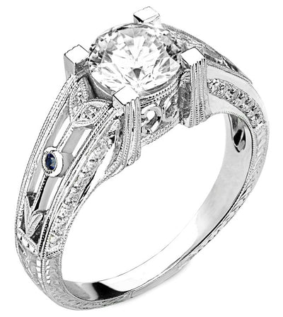 Diamond Engagement Ring With  Blue Sapphire Accents, Semi Mount