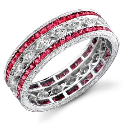 Craftsmanship Completed in this Hand Engraved and Mill grained Diamond and Ruby Ring, set with over 120 gemstones