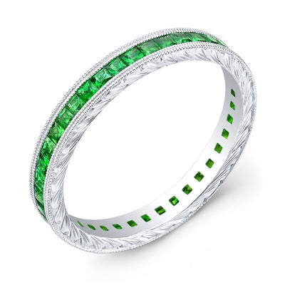 Hand Engraved Gold Ring set with Princess Cut Tsavorite's