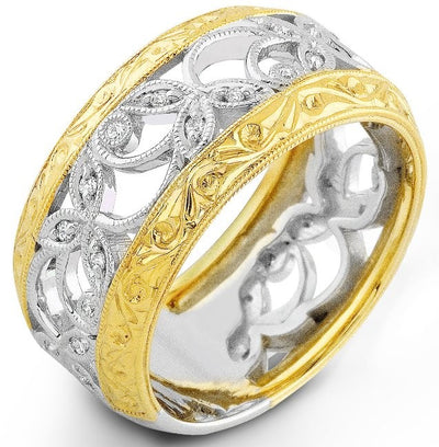 Pave Diamonds Set in White Gold With Yellow Engraved Highlights