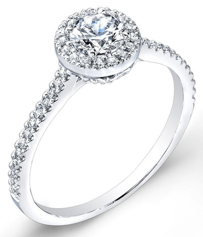 Petite Classic Halo, Pave' Set Diamond Engagement Ring