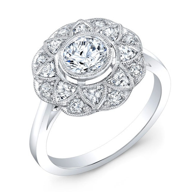 Diamond & White Sapphire Semi Mount, Set with Custom Cut White Sapphires and Round Brilliant Cut Diamonds