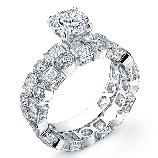 Diamond Engagement Ring, Semi Mount Available for a 1/4 to 1.0 Carat Center, Shown With Matching Band Style R131D