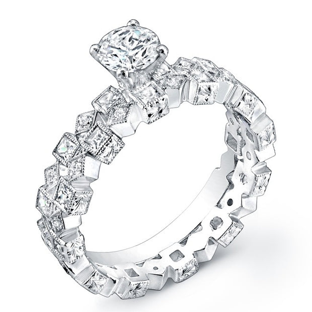 Diamond Engagement Ring, Semi Mount Available for a 1/4 to 1.0 Carat Center, Shown With Matching Band Style R146D