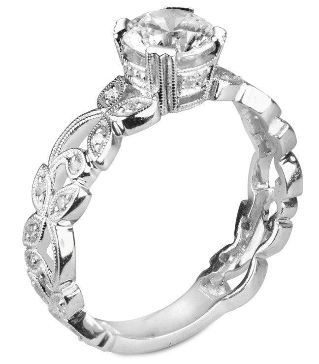 Floral Diamond Engagement Ring, Semi Mount