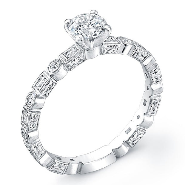 Engraved Diamond Engagement Ring, Semi Mount Available for a 1/4 to 1.0 Carat Center