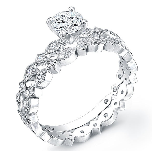 Diamond Engagement Ring, Semi Mount Available for a 1/4 to 1.0 Carat Center, Shown With Matching Band Style R13633D