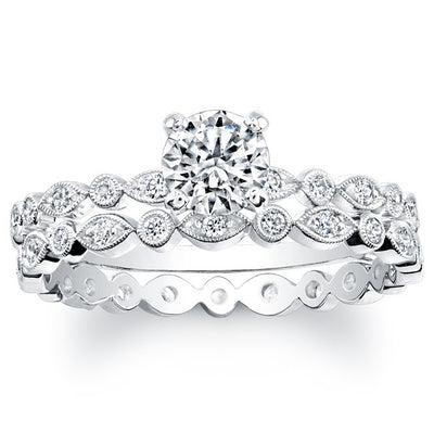 Diamond Engagement Ring, Semi Mount Available for a 1/4 to 1.0 Carat Center, Shown With Matching Band Style R13654D