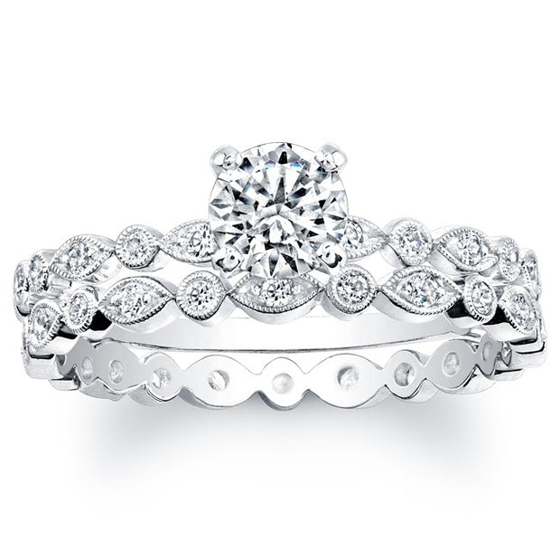 Diamond Engagement Ring, Semi Mount Available for a 1/4 to 1.0 Carat Center, Shown With Matching Band Style R13654D