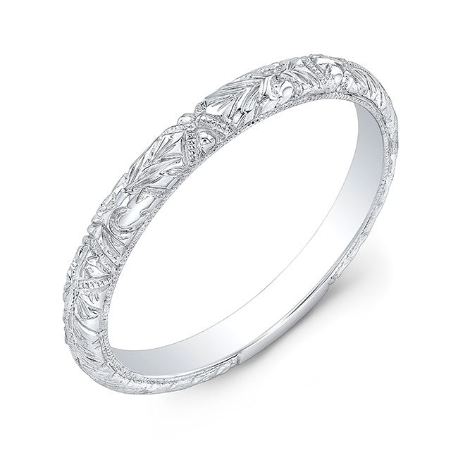 White Gold Engraved Guard Wedding Band