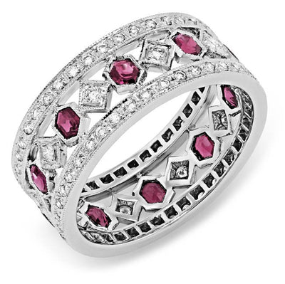 Diamond and Custom Cut Pink Sapphire Ring, Hand Engraved and Mill Grained