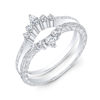 Curved Diamond Wedding Guard Band, High Polished on One Side and Engraving on the Other.