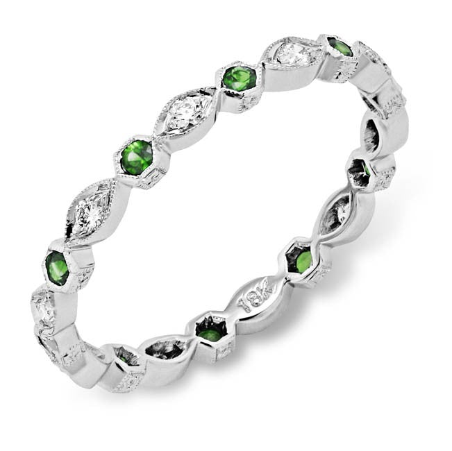 Hand Mill Grained Diamond and Tsavorite Stackable Ring