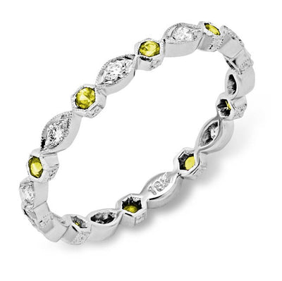 Hand Mill Grained Diamond and Yellow Sapphire Stackable Ring